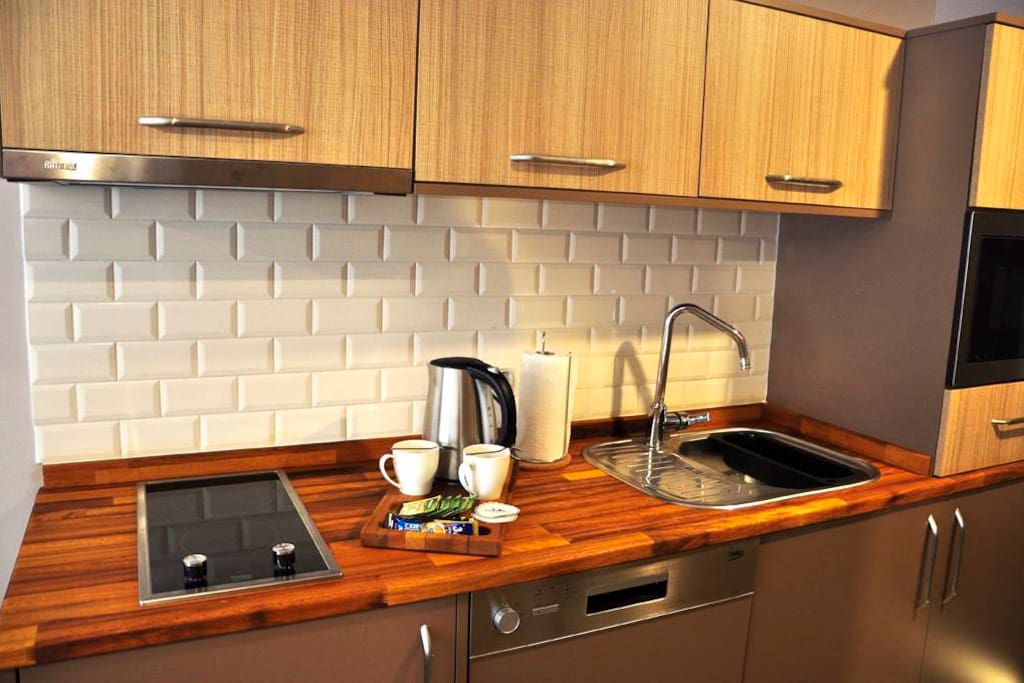 Double bed option has kitchen