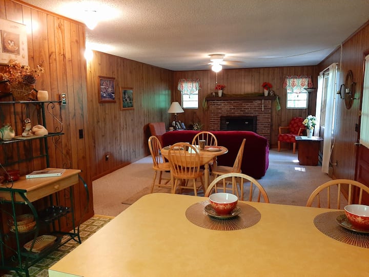 View from kitchen into dining/living room.