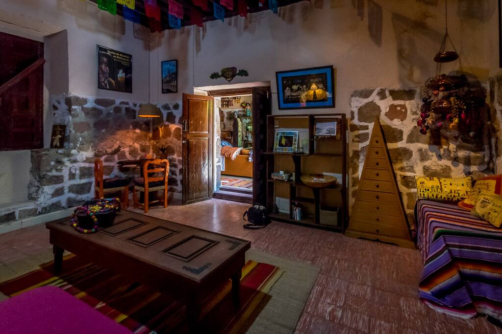The Patzcuaro Suite master bedroom facing into the Community Room.