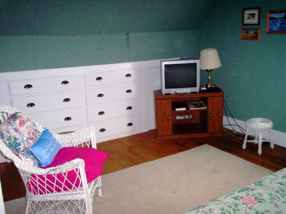 End of bedroom with TV, DVD player (free movies on site)