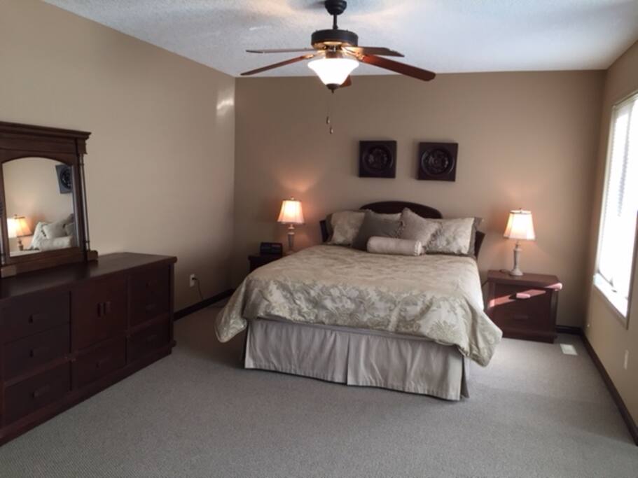 Super spacious with lots of room for his and her dressers, cribs or additional airbeds if traveling with kiddos!