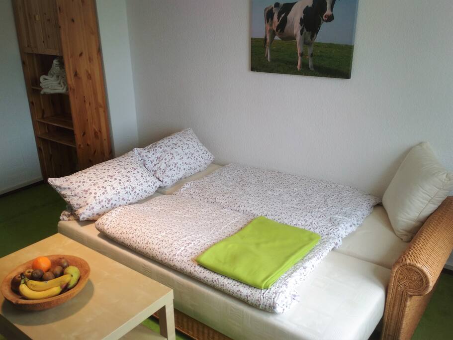 Wohnzimmer ausgeklapptes Sofa