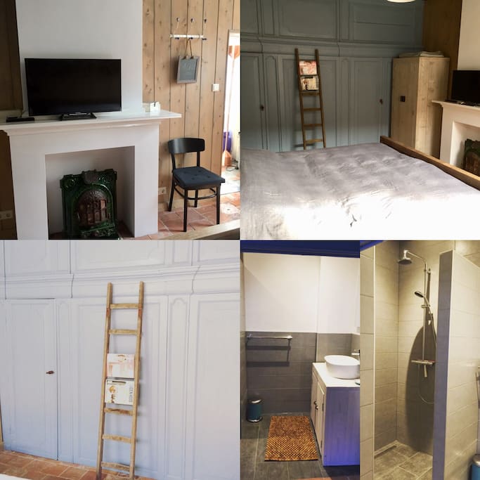 Slaapkamer en badkamer met inloopdouche