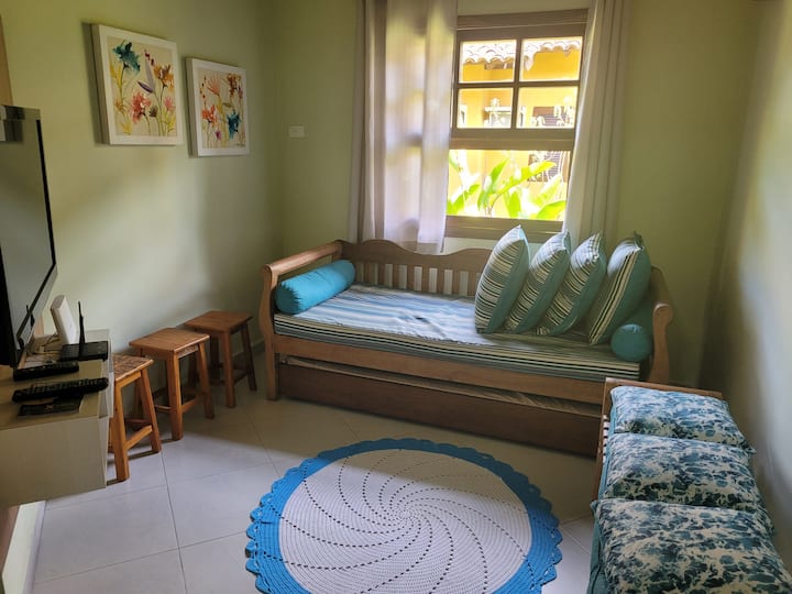 Living room with 40"TV with sky channels and sofa bed 