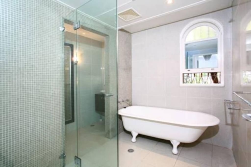 After a long day trip, you can choose between a long shower or a relaxing bath.