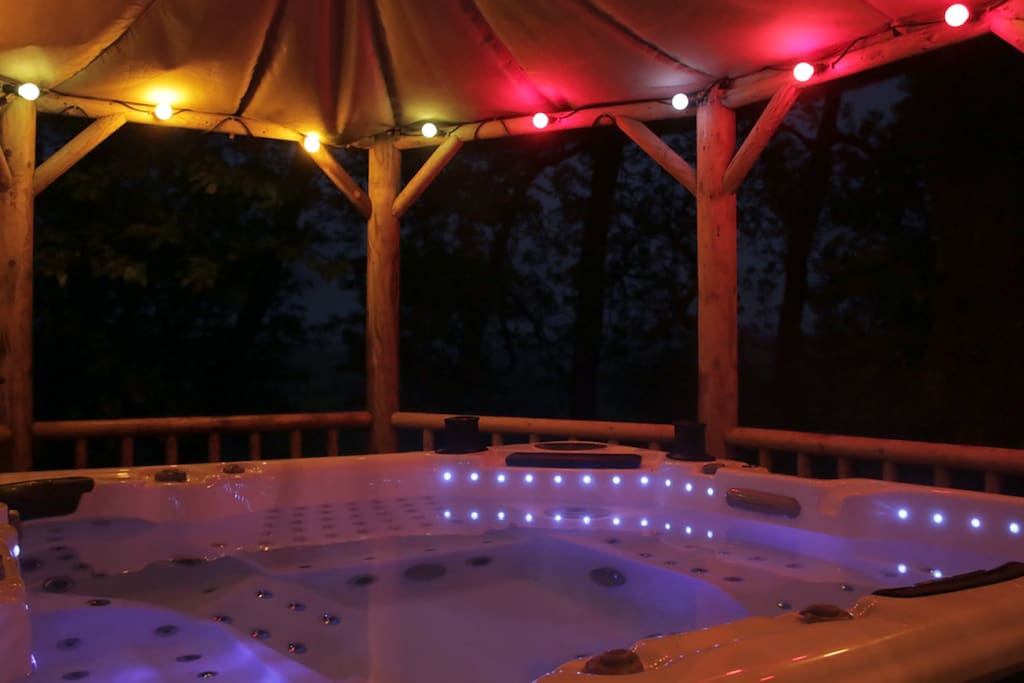 The hot tub at night time