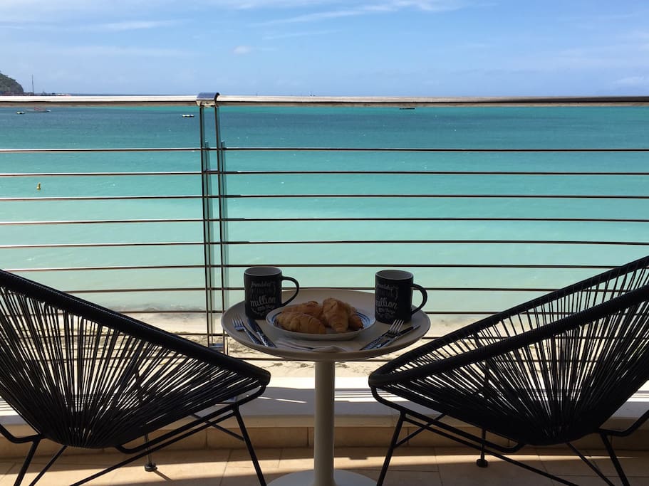 Breakfast on the living room patio