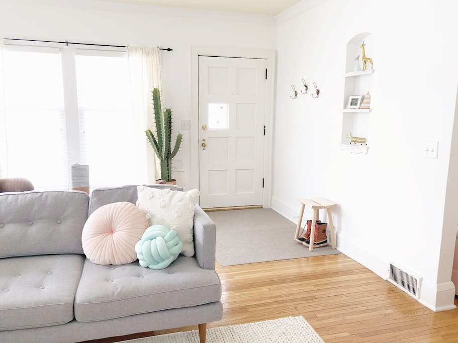 Comfortable couch and lots of natural light!