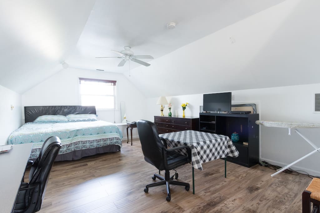 Large Private Bedroom with private shower and walk in closet. Also featuring a Keurig coffee maker, mini fridge and microwave.