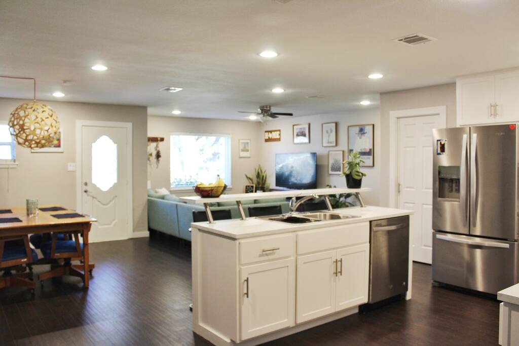 The open floor plan increases the natural light in the house.