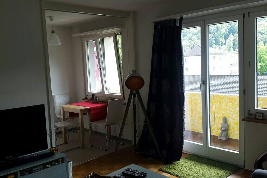 The sliding door is open so you have a nice apartment