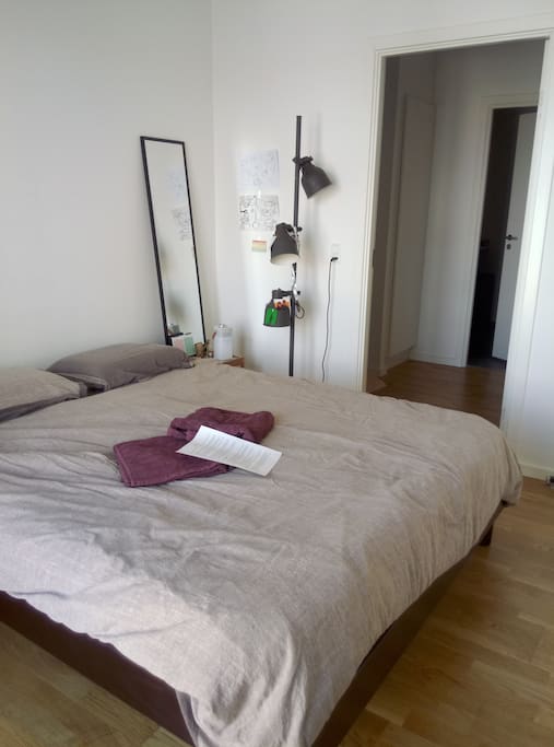 Queen-size bed with private bathroom and dressing