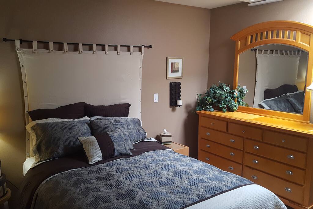 Super comfy Serta Queen Mattress. Please note: Loft bedroom does not have a door. Although private, not the same privacy of an enclosed bedroom.