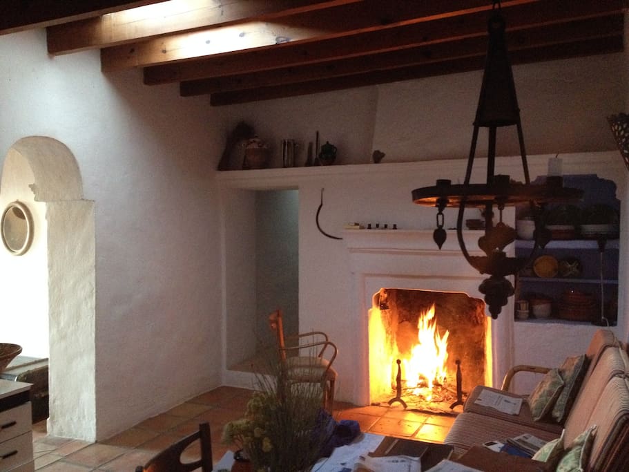 fireplace in kitchen