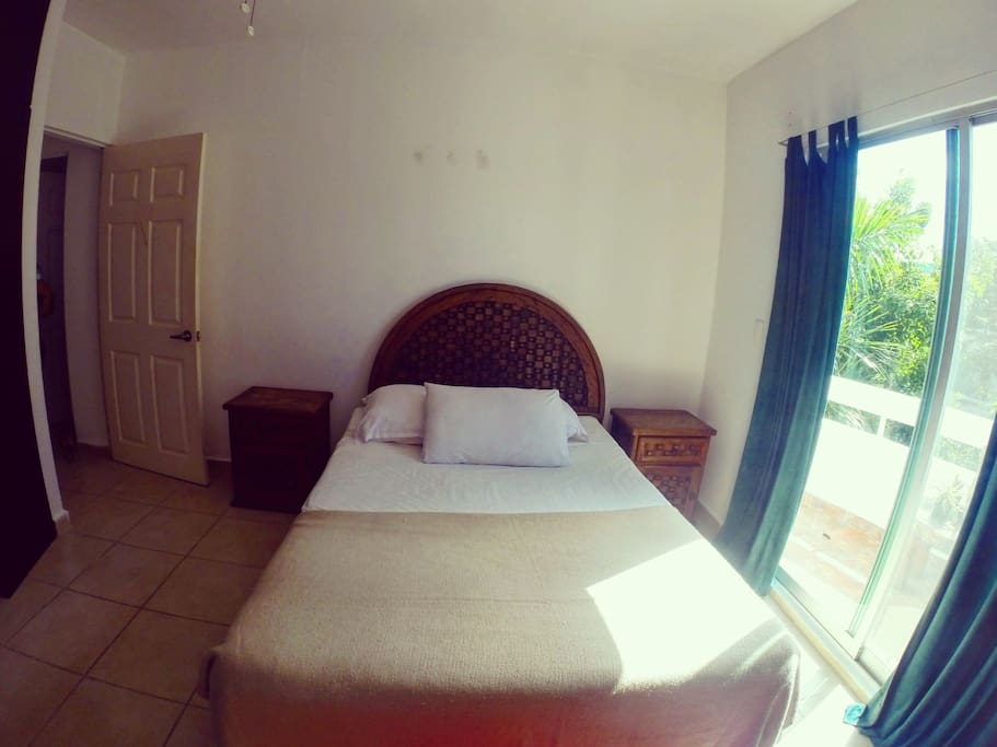 private room with common balcony and twin bed
