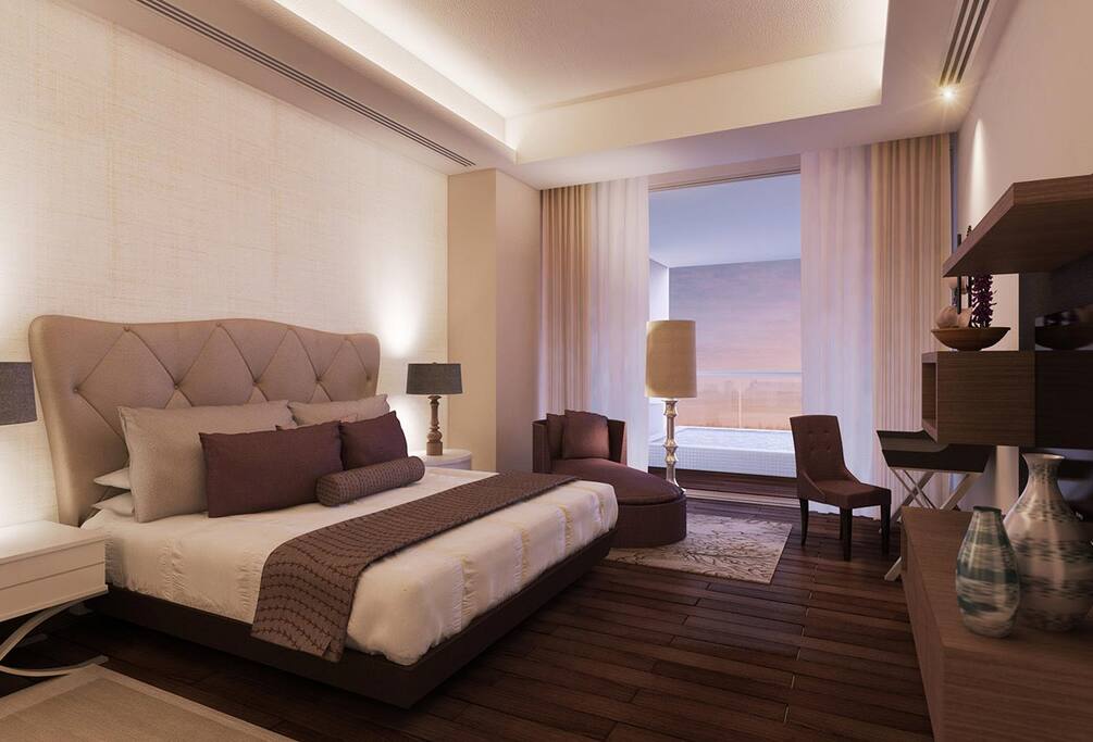 One of two bedrooms with king size bed.
