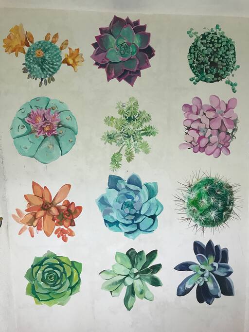 Succulent Mural in Bedroom