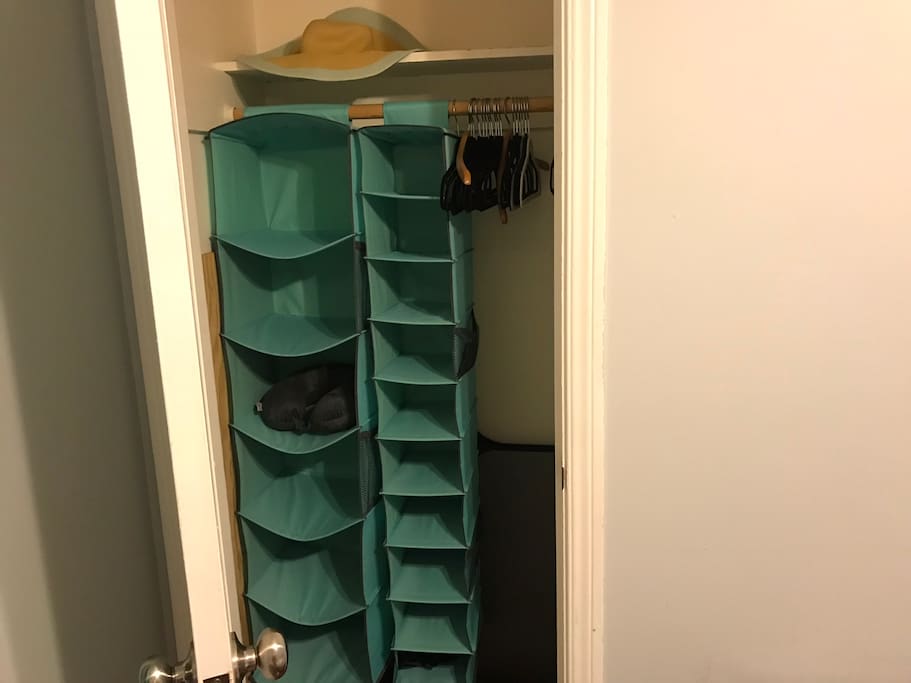 Full closet with hangers and storage for all your stuff