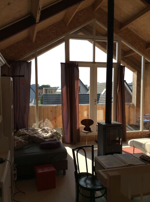 Second bedroom of 40 sq m with fireplace and balcony