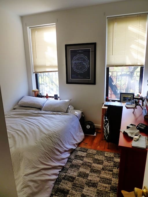 Well-lit bedroom.