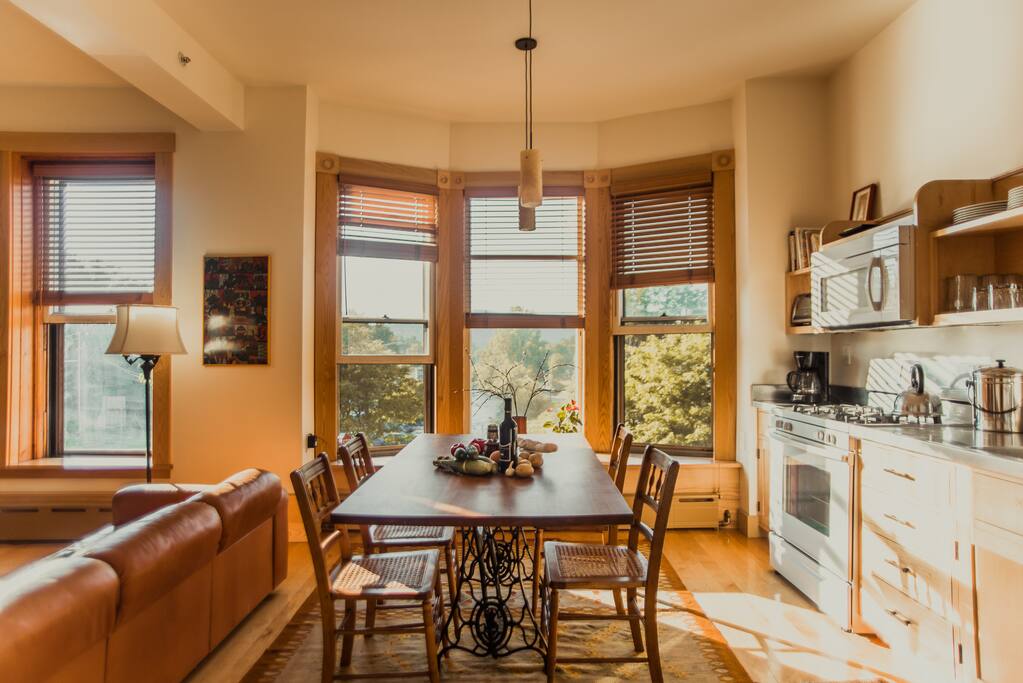 The apartment is flooded with natural light.