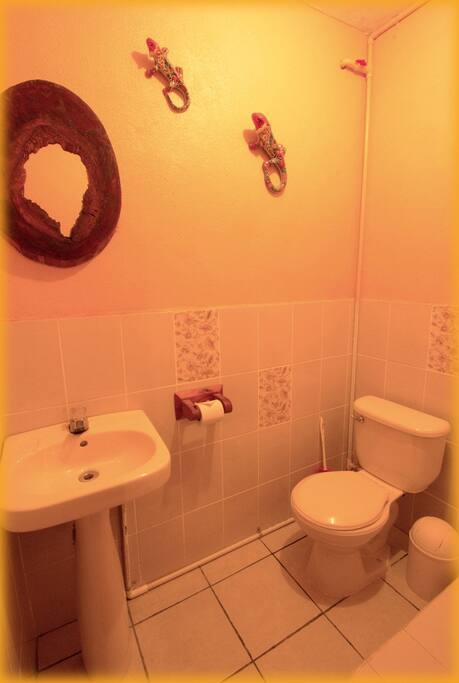 Pretty modern bathroom with hot shower.
