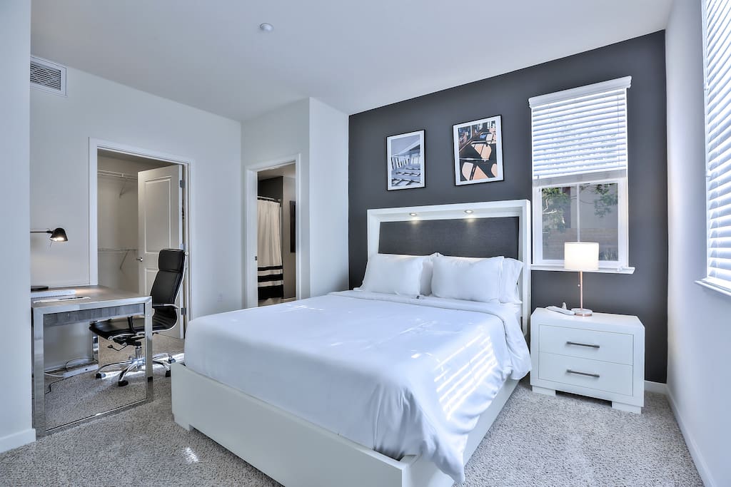 Master Bedroom with Queen Bed + Queen Air-Bed (Linens + Pillows + Blanket Included) + Desk