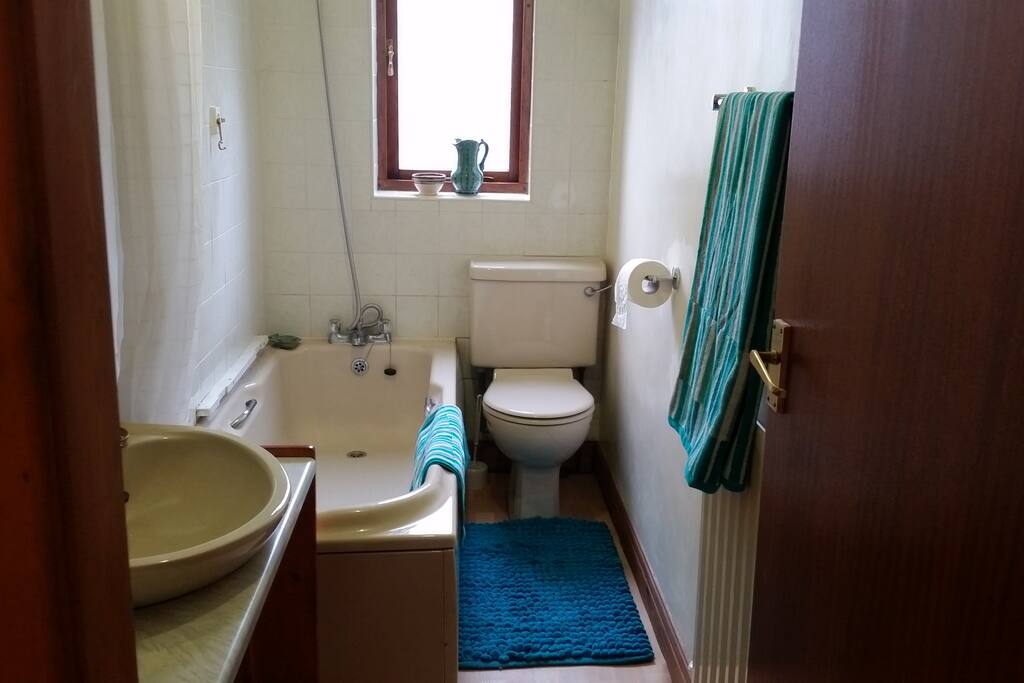 Clean and functional bathroom with shower.