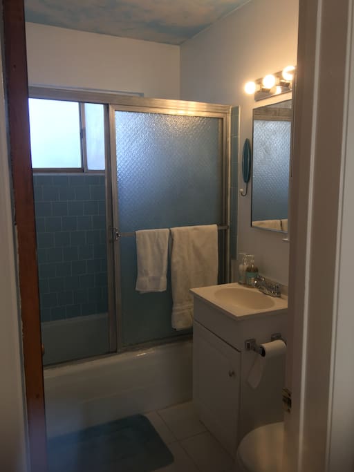 Bathtub for taking bubble baths.