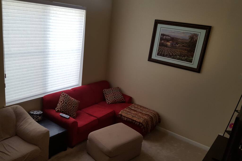 Living room is comfortable with good light.