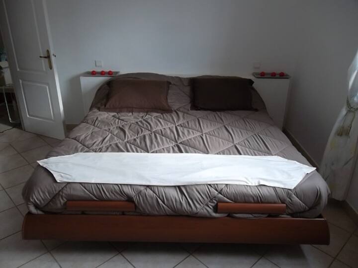 Large bedroom with closet and TV King size bed