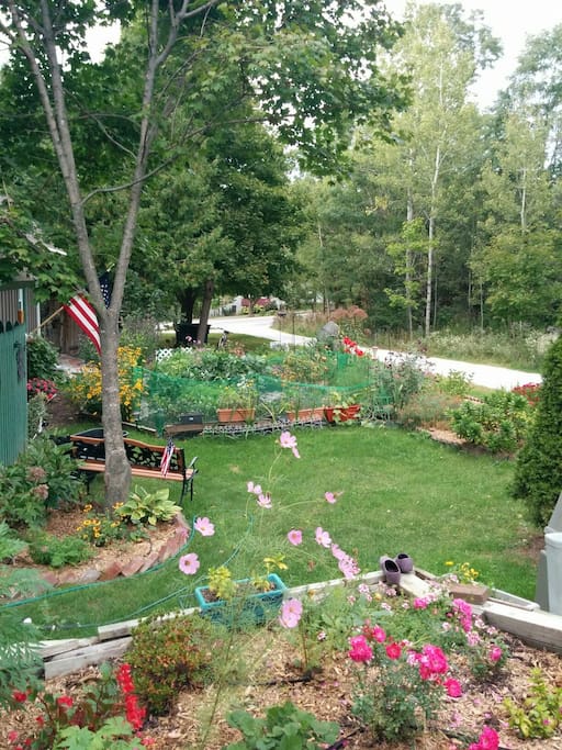 Driveway of Addie Lane and neighbor's welcoming garden. We are a community of 5 houses in a secluded little nook of town.