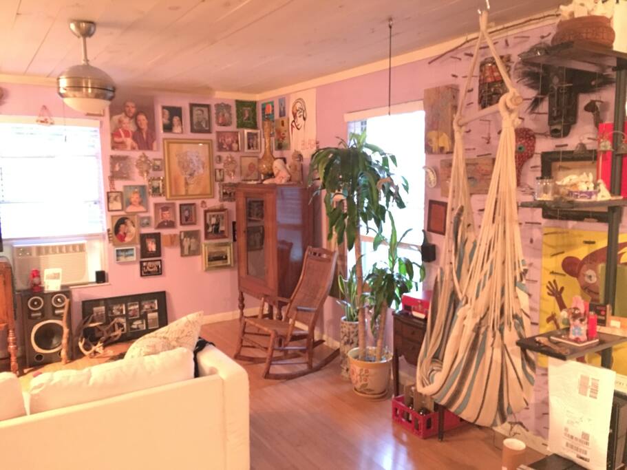 Hammock Chair near Bookshelf