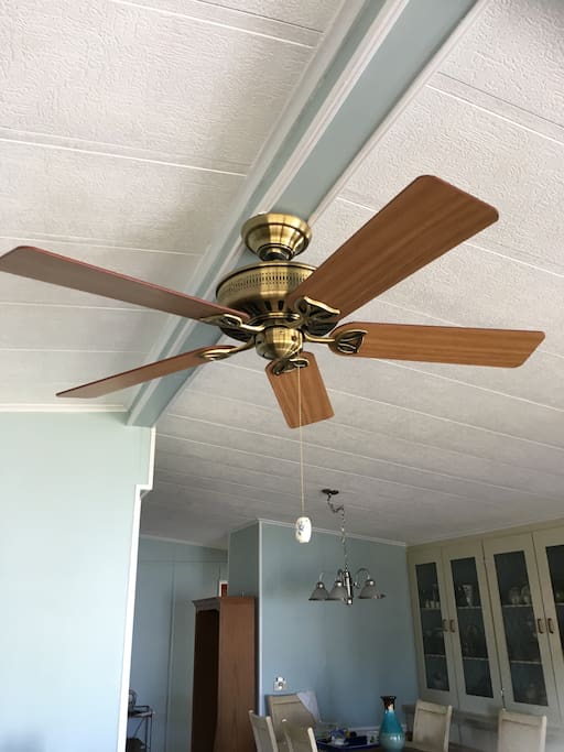 I was checking out size of fan. You can see some of dining room.
