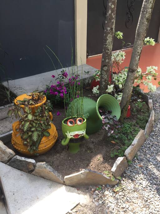 Front gate view. The happy welcome frog