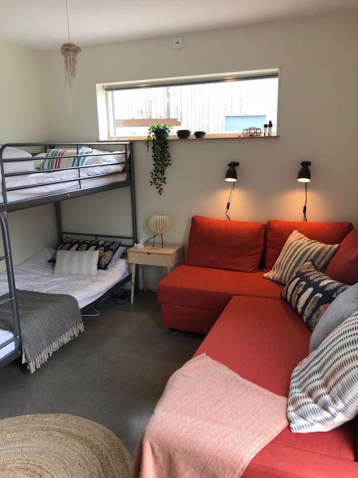 Schlafzimmer 1: 1 Schlafsofa und 1 Etagenbett