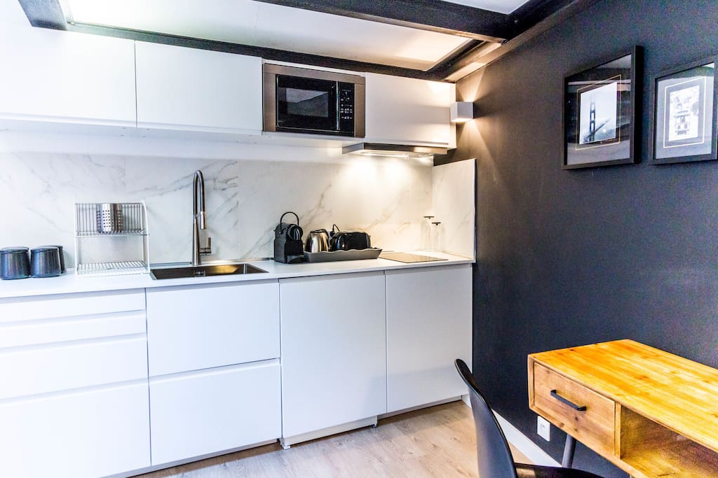 Equipped open plan kitchen