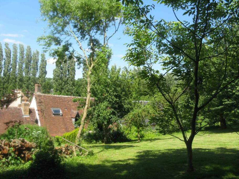 A view of the property from the cherry orchard above the houses.
