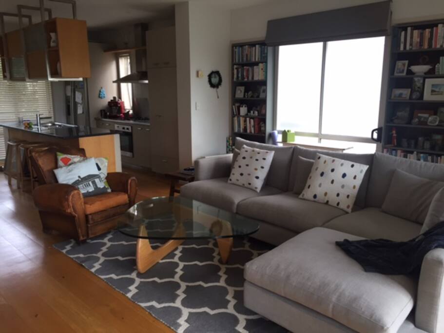 Living area flows from kitchen.