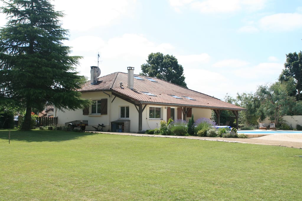 The view of the back of the house from across the garden