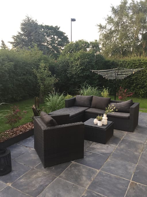 Lounge terrace with outdoor fire. There is Sun here from 2pm and until sunset