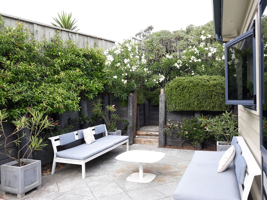 A sheltered courtyard for 'anytime' drinks or meals