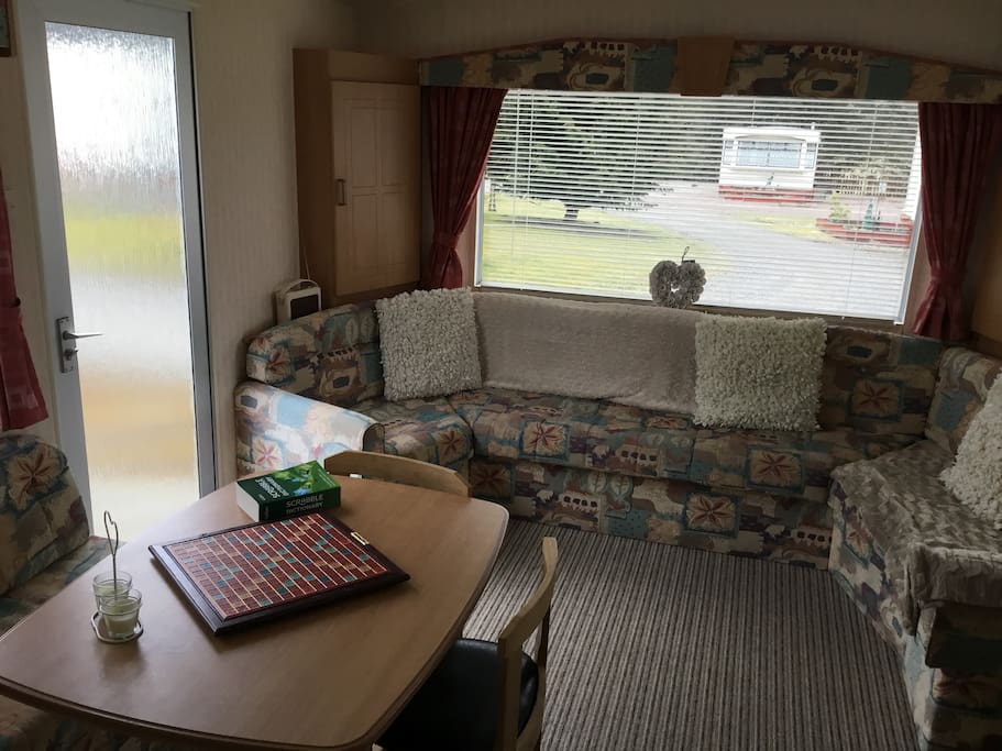 Main Lounge with table for 4 and a nice gas fire so always cosy