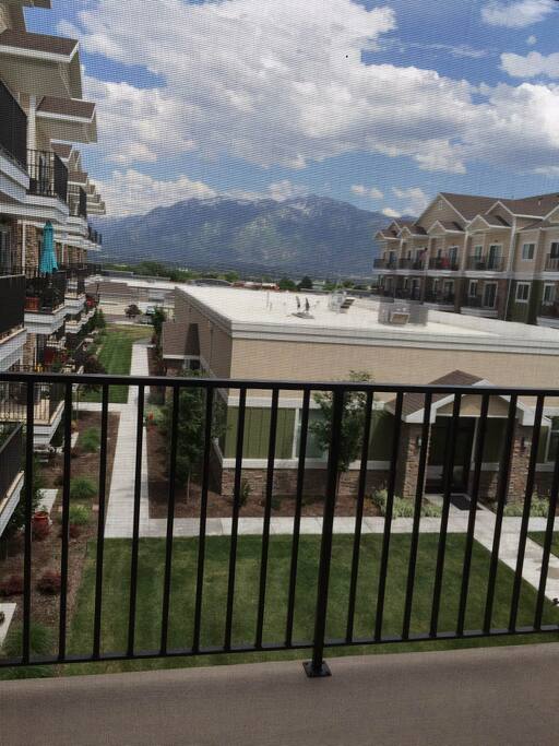 Balcony and mountain view from living room