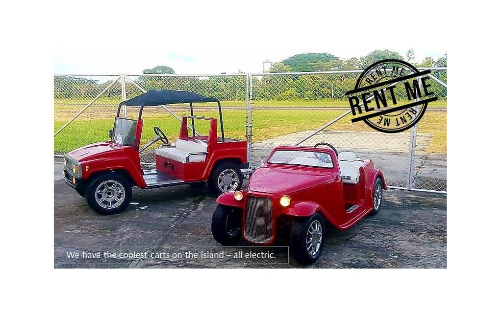 We have the coolest rental cars on the island - all electric.
