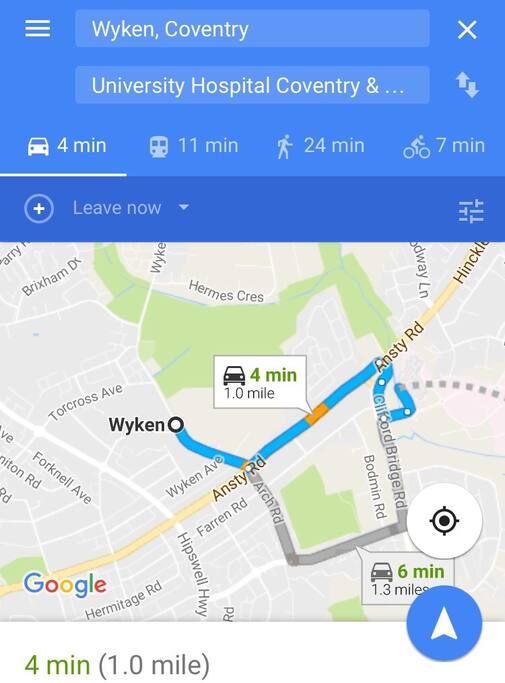 4 min drive to the hospital
