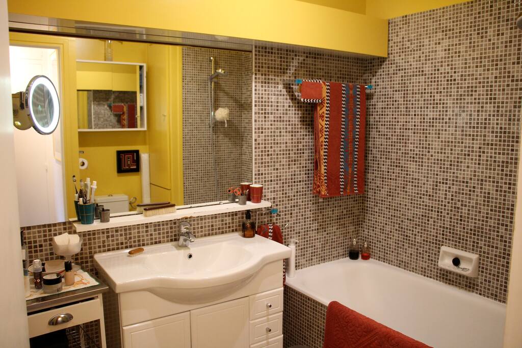 baignoire et douche WC très bon éclairage