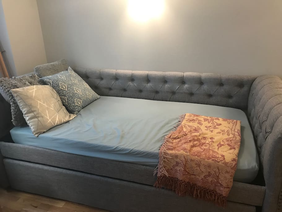 Day bed in living room with very comfortable twin mattress
