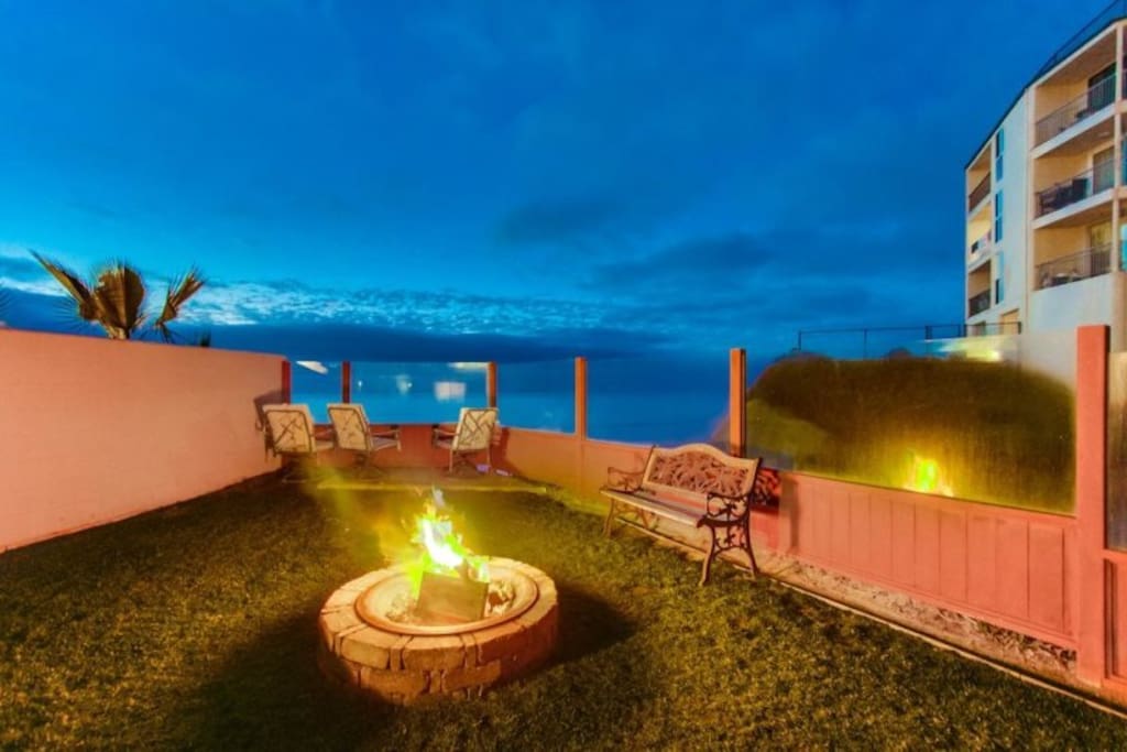 A fire at twilight, with the expansive Ocean View in the background, creates the ideal evening for romance, or a family Marshmallow roast