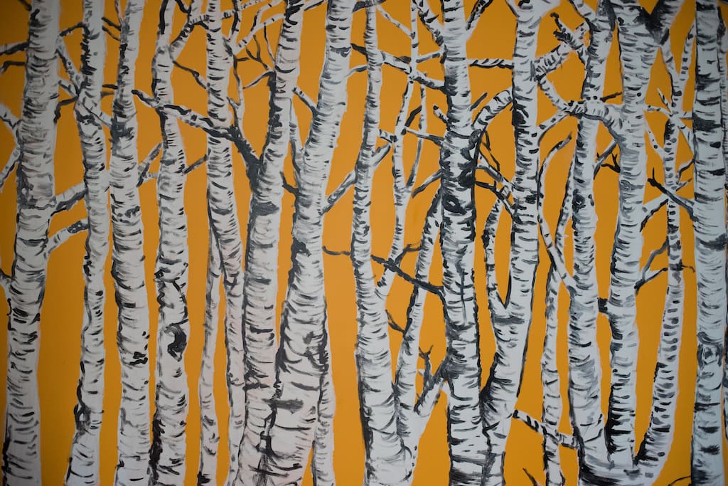 The wall- One year for my birthday, a group of friends got together and we painted this white birch scene.